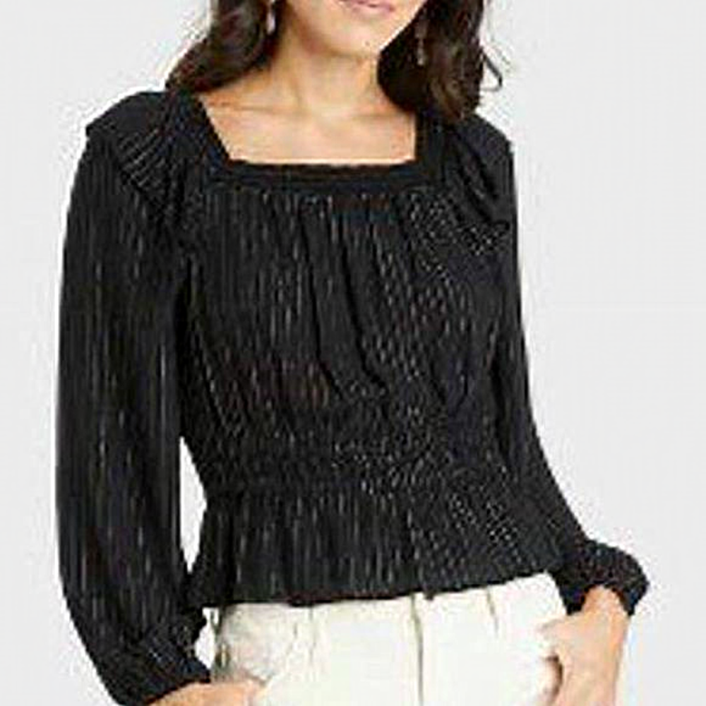 universal thread‎ womens balloon long sleeve peplum blouse-black/gold St…